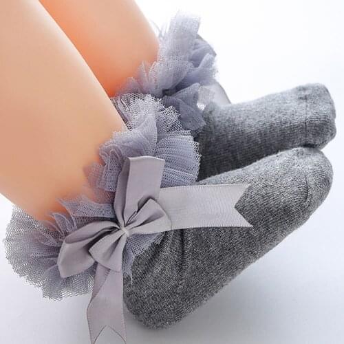 Baby sock Infant Toddler Girls Kids Princess Bowknot Lace Floral Short Socks Cotton Ruffle Frilly Trim Ankle Sock Princess