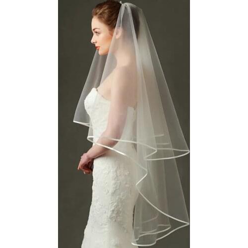 TOPQUEEN V97 Long Bridal Veils Veu of Bride 3 Meters Wedding Accessories 2021 Ivory Ribbon Edge Veil Bride to be Veil White