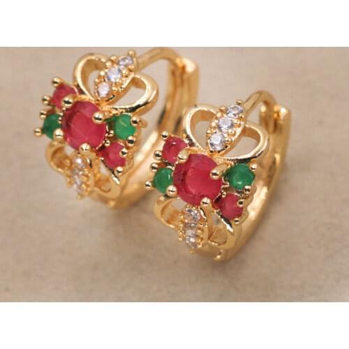 Indian Jewelry Women Hoop Earrings Vintage Bohemian Earrings Color Mix Zircon Gold Earrings Anniversary Gift Lady OBS3338