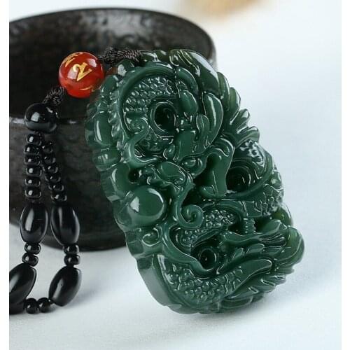 Fine Jewelry Pure Natural Hand Carved Qing Jades Dragon Necklace Pendant Free Shipping