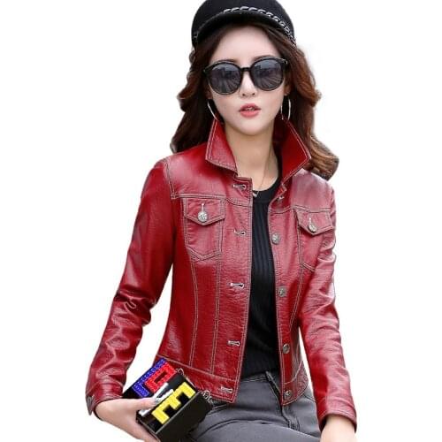 2020 Spring and Autumn New Leather Leather Womens Short Korean Slim Lapel Plus Size Sheepskin Jackets Womens Leather Jacket