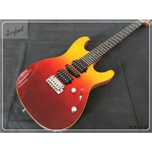 Lvybest electric guitar customized color in yellow,thin red and dark red, flame top,HSH pickups,chrome parts,free shipping