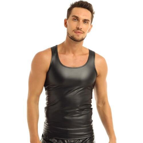 Man Casual Latex Tank Top Men Fashion Faux Leather Sleeveless Vest Tops Moto Biker Punk Undershirt Waistcoat Clubwear Streetwear