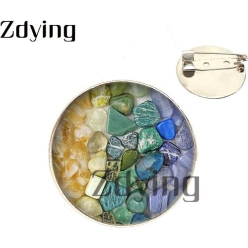 Zdying Fashion Beautiful Colorful Stones Shell Brooch Glass Cabochon Dome Badge Metal Pins Accessories For Bag Clothes Hat ML050