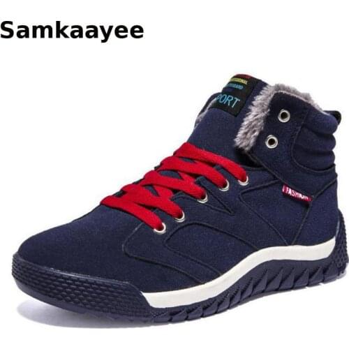Size 39-45 Mens Snow Boots Winter Male Martin Botas Lace-Up Flock Cotton Shoes Motorcycle Booties Round Toe Wool Zapatos y53