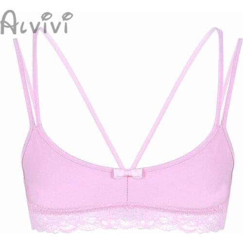 Alvivi Men Sissy Bra Lingerie Male Tank Lingerie Underwear Smooth Wire-free Bralette for Gay Male Sexy Underwear Lace Bra Top