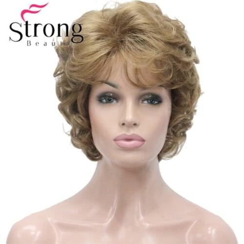 StrongBeauty Womens Short Wig Golden Soft Tousled Curls Full Synthetic Wigs
