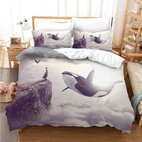 Animals Flying In The Sky Whale Illustration Room Decoration Quilt Cover 2/3 Piece Bedding Set with Pillowcases Queenking Size