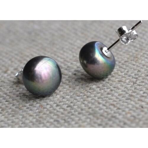 New Arrival Favorite Pearl Jewelry 8.5-9mm Dark Gray Genuine Freshwater Pearl Silver Stud Earrings Fine Jewelry Charming Lady Gi