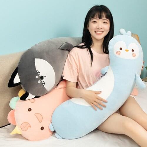 New Born 75/125cm Kawaii Cartoon Animal Long Pillow Dog&Unicorn&Dinosaur&Penguin Stuffed Sleeping Dolls Best Gift For BabyToy