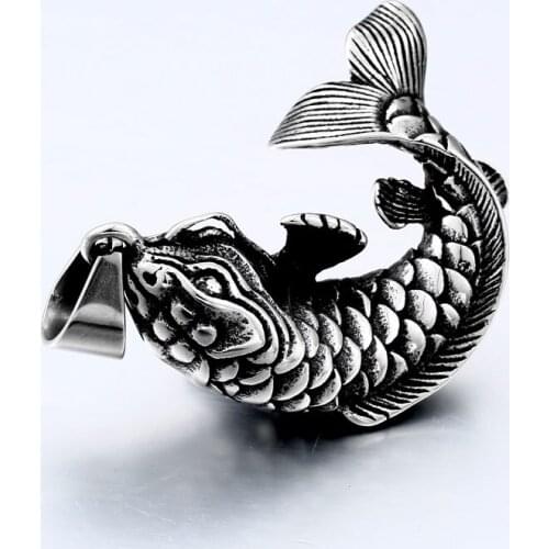 Drop cool Goldfish Hooked 3D Koi Fish Pendant Necklace men animal Stainless Steel Mythical Ocean Jewelry