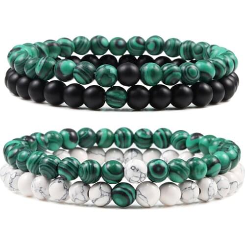 Couples Distance Beads Bracelet Classic Black Matte Green Malachite Bracelets Suitable Women Men Yoga Elastic Strand Jewelry