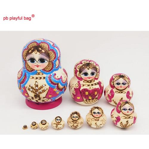 PB Playful bag Ten story small tree big belly girl Russian dolls wooden toy set creative funny Birthday Decoration Gifts HG62