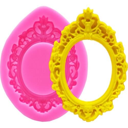 Pink Lace Mirror Pattern Silicone Mold Fondant Mold Cake Decorating Tools Chocolate Gumpaste Mold Picture Frame Cake Mold