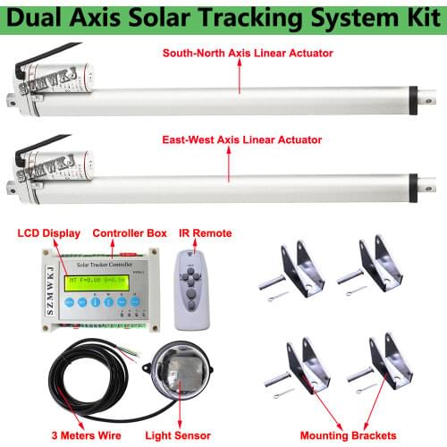 1KW Solar Tracker Tracking System Dual Axis Complete Kits W/ 2PCS 12V 16" Linear Actuators W/ Electric Controller &Light Sensor