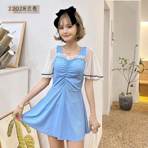 New Korean Style Gauze Patchwork One Piece Swimsuit Women Sexy Zipper Swimwear Monokini Beach Bathing Suit Beachwear