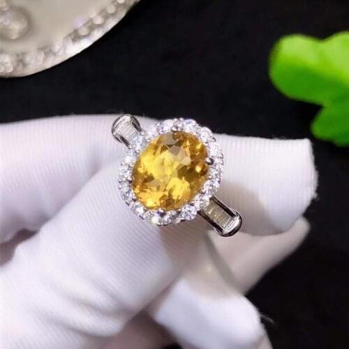 Natural And Real Yellow Citrine Stone Rings Solid 925 Silver Gemstone Ring For Wedding Party