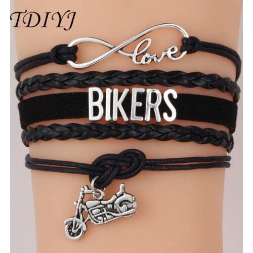 TDIYJ Fashion Women Elegant Infinity Love Multilayer Jewelry Bracelet 6sets/lot with Slide Charms BIKERS and Motorcycle Pendant