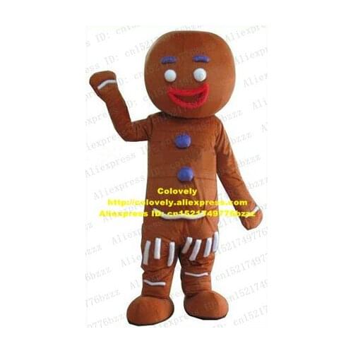 Vivid Brown Gingerbread Man Shrek Mascot Costume Party Suit With Purple Eyebrows Round Head Brown Shoes No.4206 Free Shipping