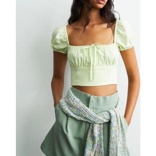 Summer new style ladies solid color short top short sleeve casual blouse for women clothing