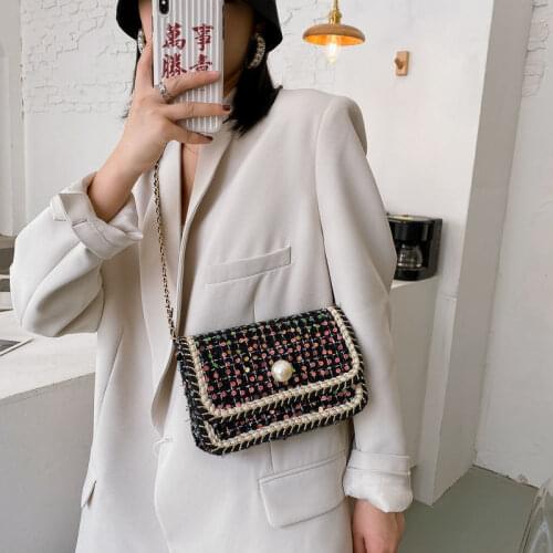 Womens Shoulder Crossbody Bag Cute Square Sequins Weaving Vintage Plaid Pearl Luxury Wholesale 2022 New Fashion Female Bags