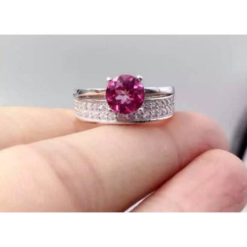 Natural pink topaz gem Ring Natural gemstone ring 925 sterling silver trendy second floor round women wedding party Jewelry