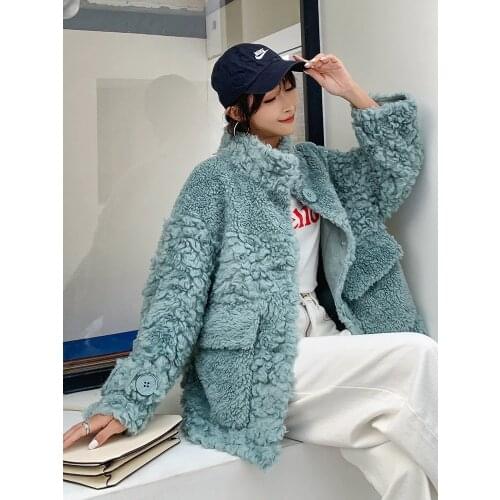 Fur Real Coat Female Sheep Shearling Autumn Winter Jacket Women 100% Wool Coat Korean Pink Jackets Manteau Femme SGT-007 s