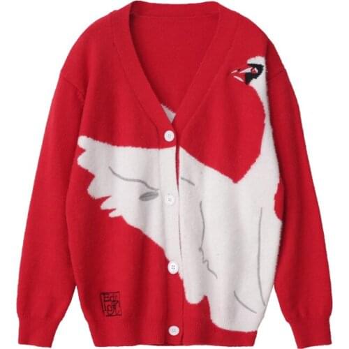 Winter 2021 Sweater Women Sweater Red V Neck Long Sleeve Fashion Cardigan S ML