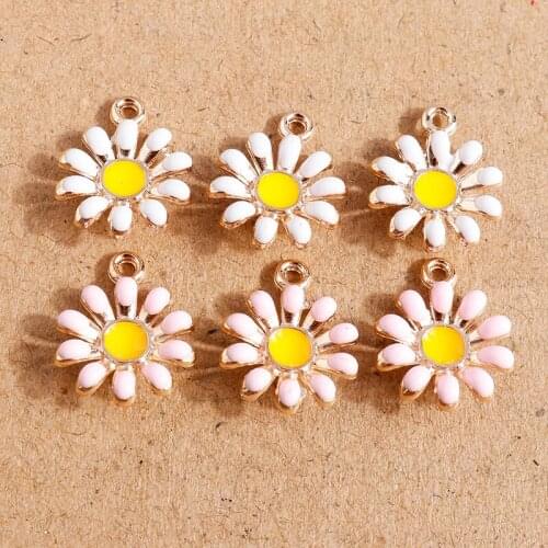 10pcs 13*16mm Alloy Enamel Flower Charms for Making Earrings Pendants Necklaces Keychain DIY Jewelry Findings Accessories