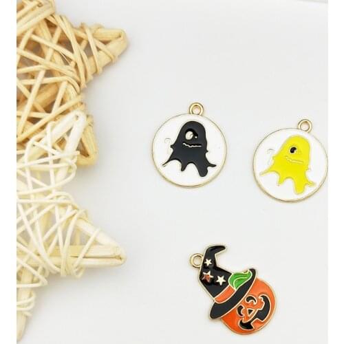 10 pcs Halloween Series Ghost Enamel Charms Magic Pumpkin Metal Floatings Fit Earring DIY Pendants Jewelry Accessories YZ624