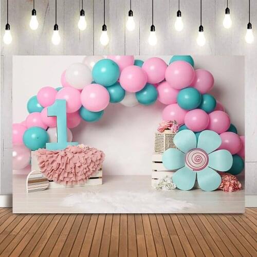 1st Birthday Balloons Bridge backdrop pink and blue birthday photo background cake smash baby shower portrait girls little dress