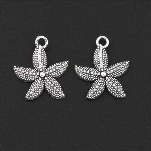 20Pcs Silver Color Starfish Charms Sea Star Pendant Fit Bracelets Necklace Making Jewelry Findings Supplier 16x20mm A3126