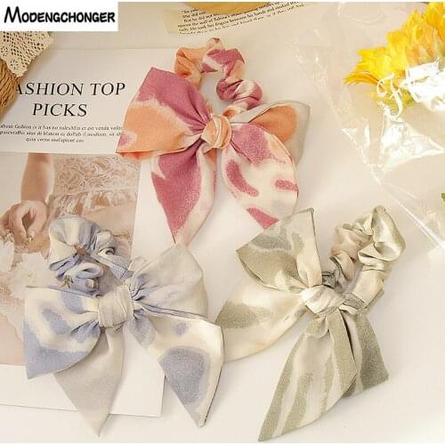 2021 Fashion Bowknot Elastic Hair Bands For Women Girl Color Tie-dye Cloth Hair Tie Ponytail Scrunchies Headband Hair Accessorie