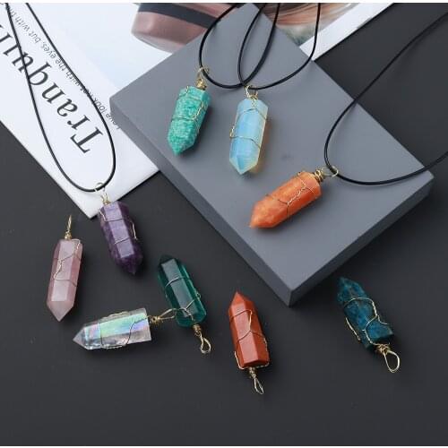 30 kinds of Natural crystal columns Gold woven Pendant magic wand Necklace accessories Energy Gemstone Gift Home Decoration
