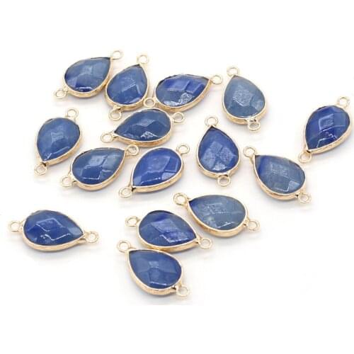 4Pcs Natural Stone Blue Aventurine Connector Fashion Drop-Shaped Pendant for Jewelry Making DIY Necklace Accessories 14x28mm