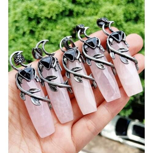 5pcs Rose Quartz Obsidian stone Faceted Pendants Chakra Reiki Healing Amulet Energy Wholesale