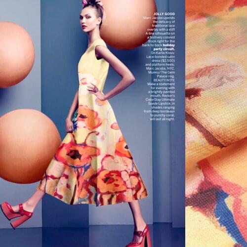 PRINT SILK GRID ORGANZA SATIN FABRIC 140cm width 12momme 100% Natural Pure Silk Orange Color Summer Dress