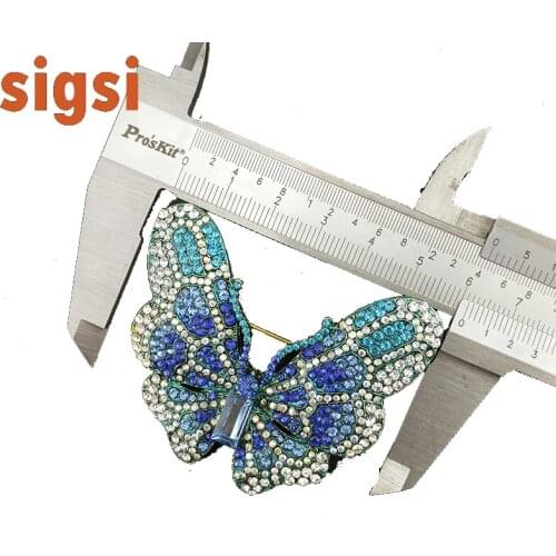 Free shipping 60mm blue butterfly brooch pin rhinestone insect broach pins
