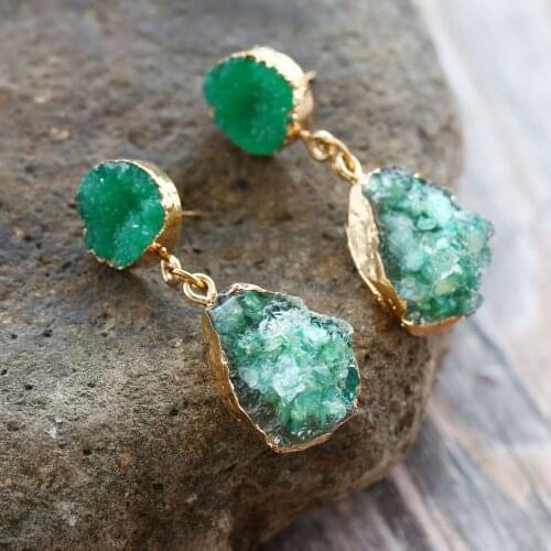 17KM Bohemian Green Druzy Earings For Women Mix Colors Big Resin Stone Chandelier Drop Earring Mujer Vintage Jewelry Drop Ship