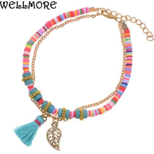 WELLMORE BOHO women Anklets bracelets colorful stone beaded charm anklet for women fashion foot jewelry drop shipping wholesale