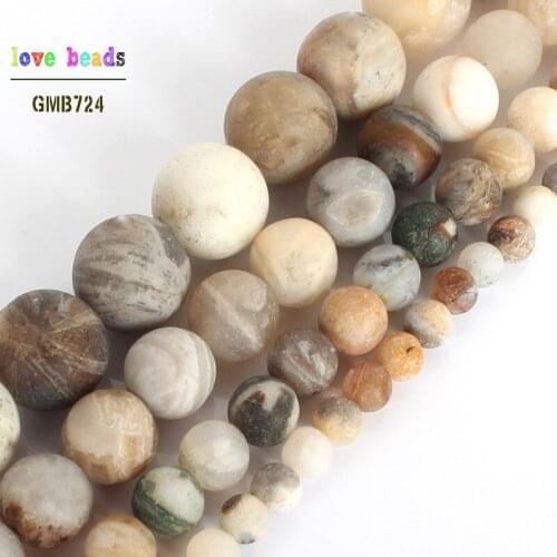 Natural Matte Round Stone Beads Bamboo Agates Round Loose Beads for Jewelry Making DIY Bracelets 15'' 4mm 6mm 8mm 10mm