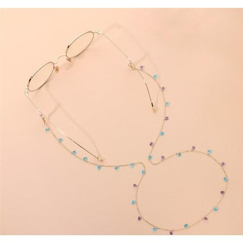 Blue Purple Heart Crystal Link Chain Eyeglasses Chains Glasses Rope Holder Sunglasses Strap Cord Necklace Head Face Mask Band