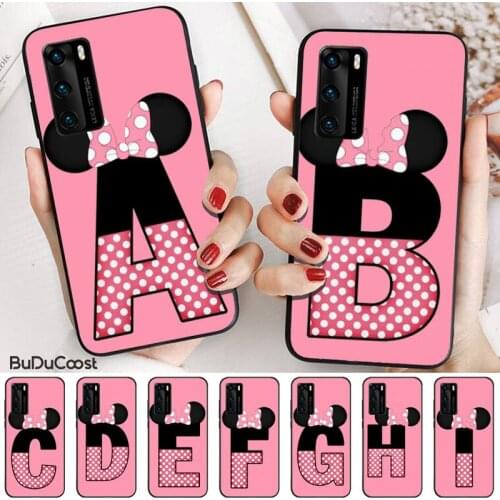 Riccu Cartoon mouse bow 26 letters DIY Phone Case For Huawei P20 P30 P20Pro P20Lite P30Lite Psmart P10 P40 pro