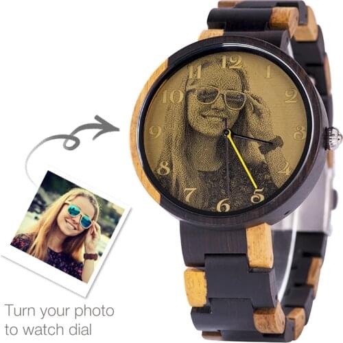 BOBO BIRD Customization Wood Watches relogio masculino Print Photo Original Wood Colorful strap couple watch In Gift Box