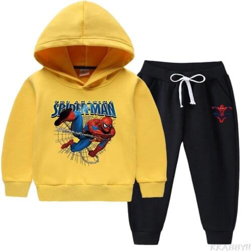 Disney Spiderman Long Sleeve Children Clothes Hoodies Pants 2pcs Sets Kids Clothing Boys Girls Costume Cotton Tops