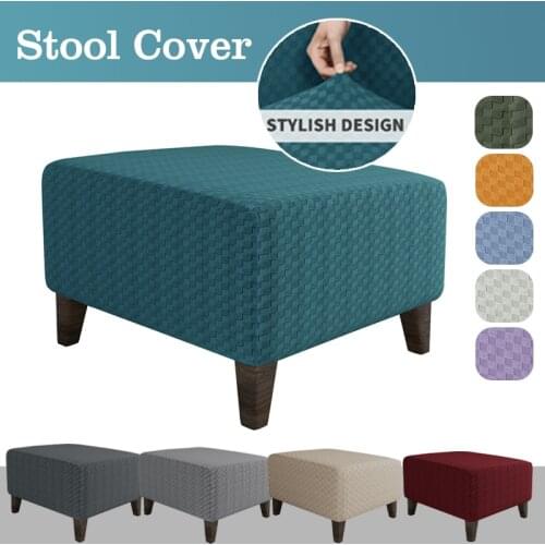 Elastic Ottoman Stool Cover Slipcover Jacquard Square Footstool Sofa Slipcover Furniture Protector Covers Footrest Chair Covers
