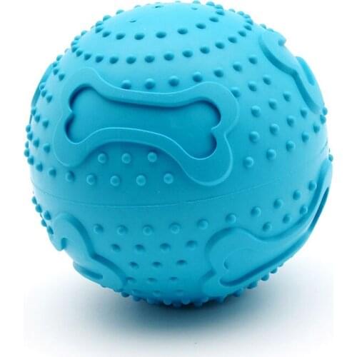 Pet Dog Squeak Toys - High Quality Rubber Bone Pattern Style Sound Ball for Bite Teddy Puppies Molar Clean Teeth Giggle Ball