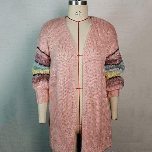 Fashion Y2K Knitted Coats Casual Long Sleeve Long Cardigans Rainbow Stripes Fall Coats Loose Sweater Tops Outfits New