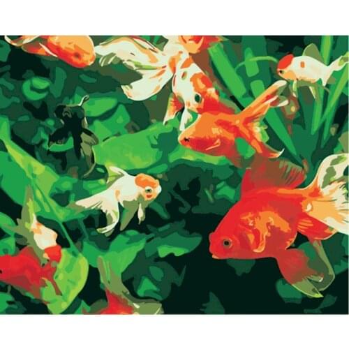 Paintings By Numbers DIY Green leaf goldfish Animals Coloring paint Home Decoration Canvas Painting For Living Room Artwork gift