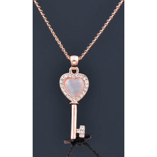 KIOOZOL Classic Opal Heart Key Micro Inlay CZ Pendant Rose Gold Silver Color Choker For Women Statement Jewelry 608 KO3